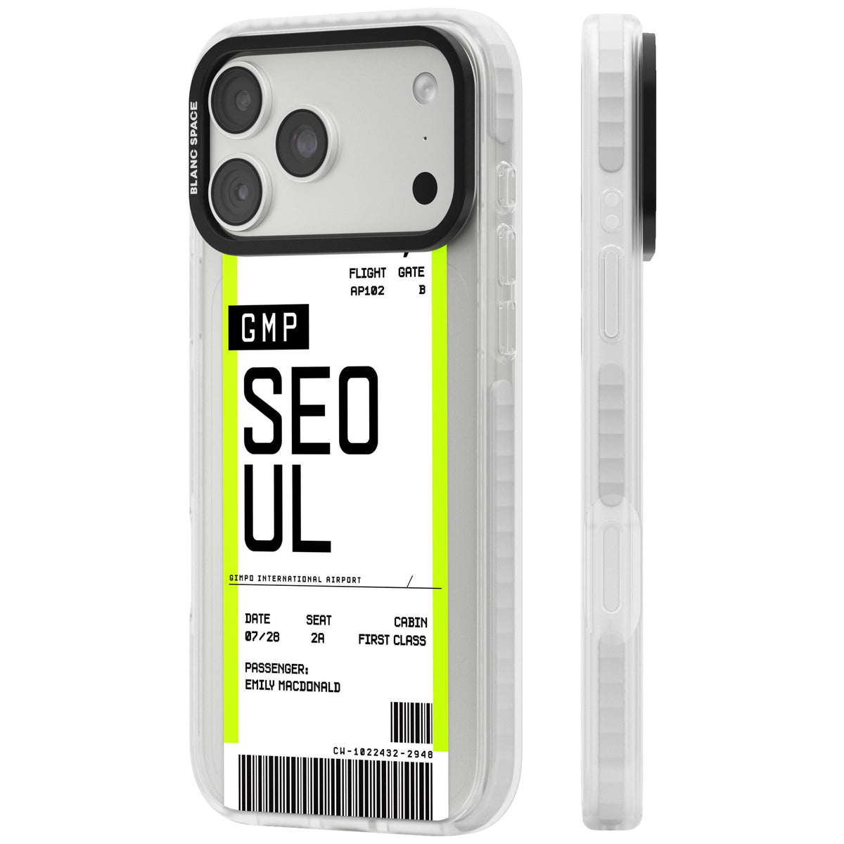 Personalised Seoul Boarding Pass iPhone 18 Pro Max Impact Clear Phone Case side