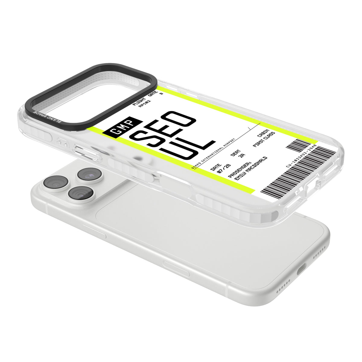 Personalised Seoul Boarding Pass iPhone 18 Pro Max Impact Clear Phone Case angled
