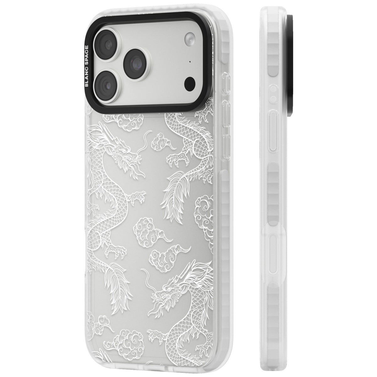 White Dragon Dynasty iPhone 18 Pro Max Impact Clear Phone Case side