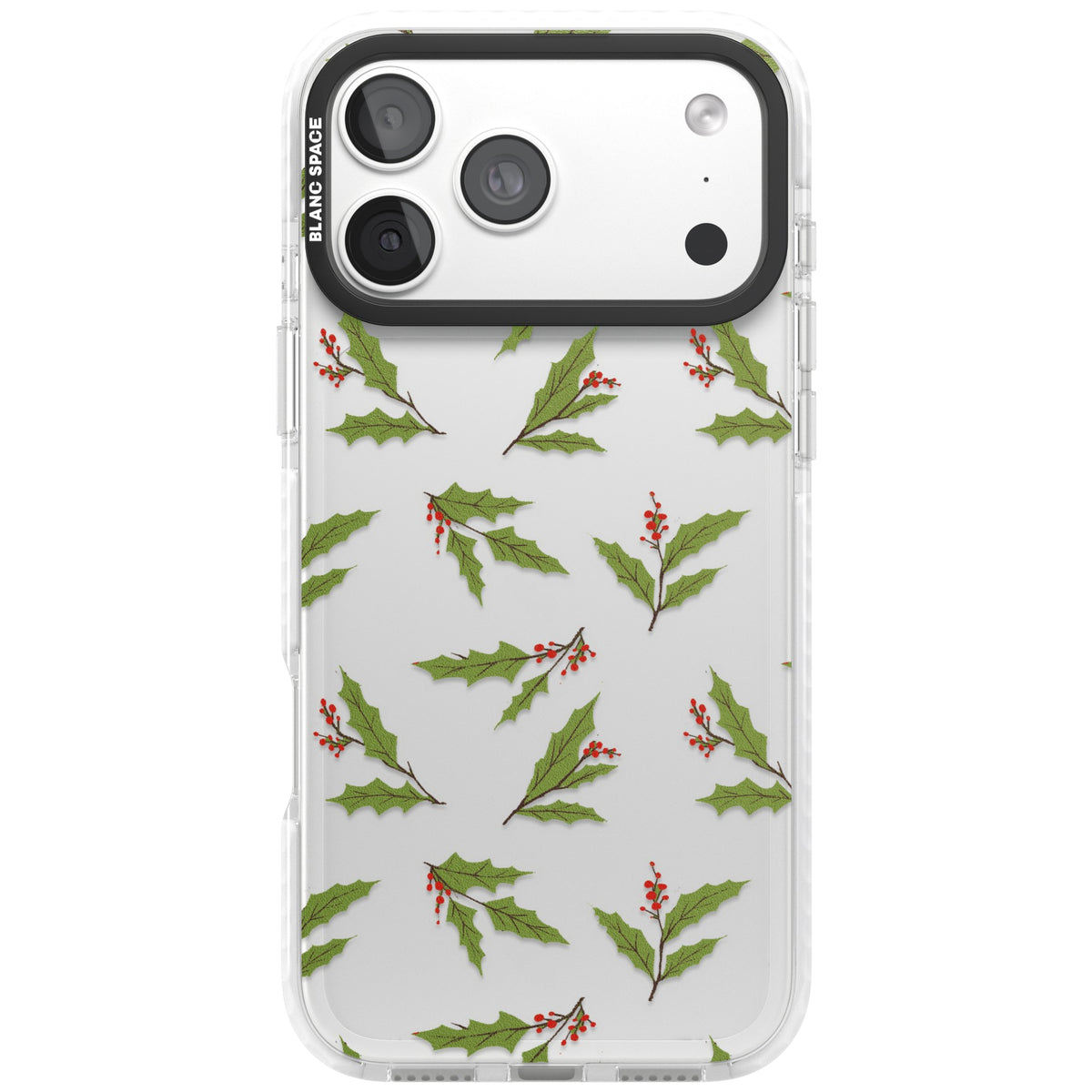 Christmas Holly Pattern iPhone 18 Pro Max Impact Clear Phone Case front