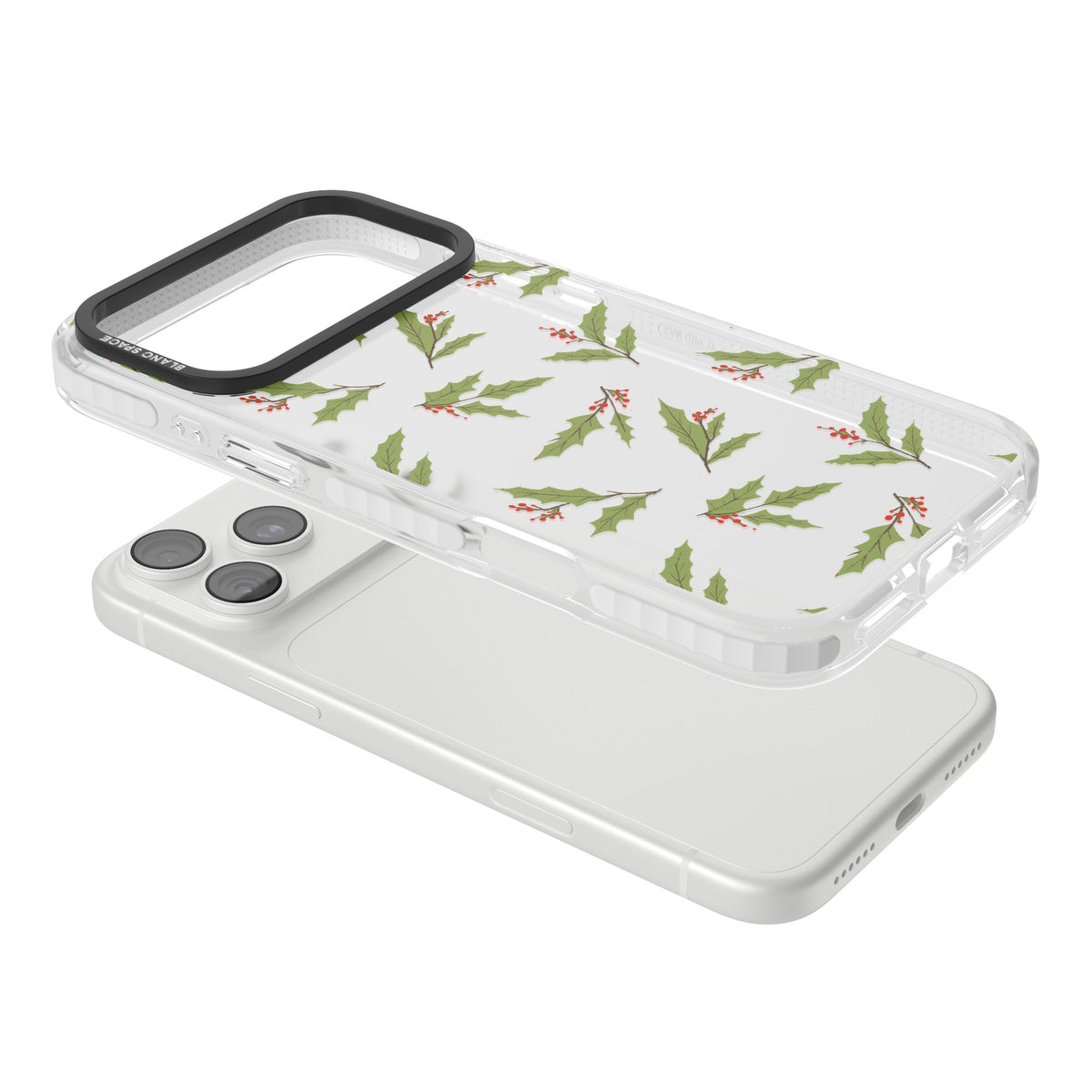 Christmas Holly Pattern iPhone 18 Pro Max Impact Clear Phone Case angled