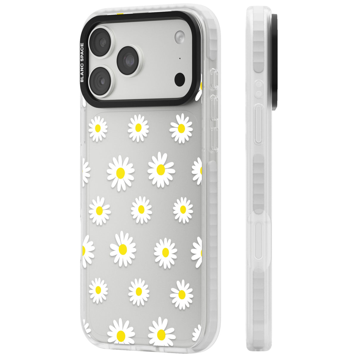 Personalised White Daisy Pattern iPhone 18 Pro Max Impact Clear Phone Case side
