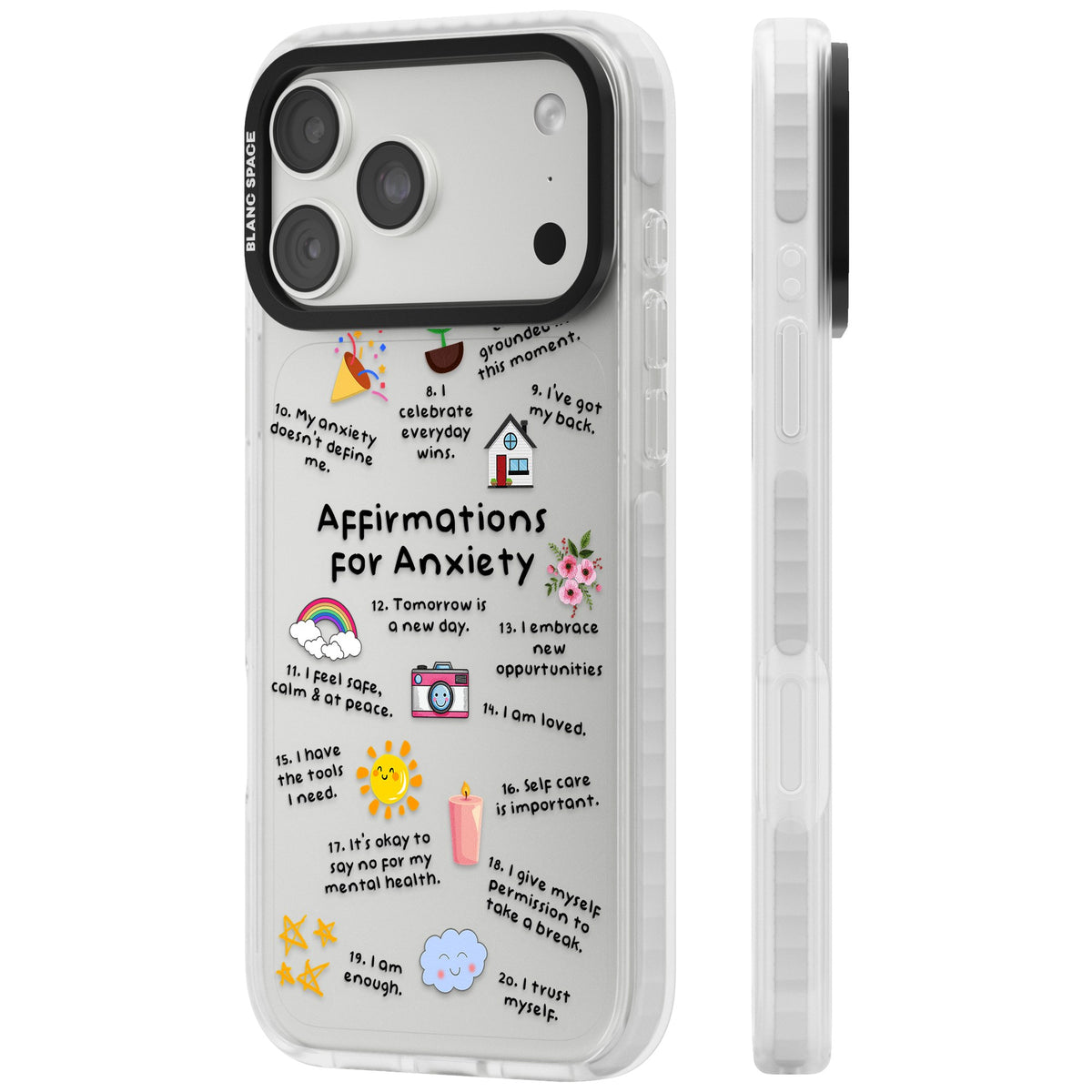 Anxiety Reminders (Black) iPhone 18 Pro Max Impact Clear Phone Case side