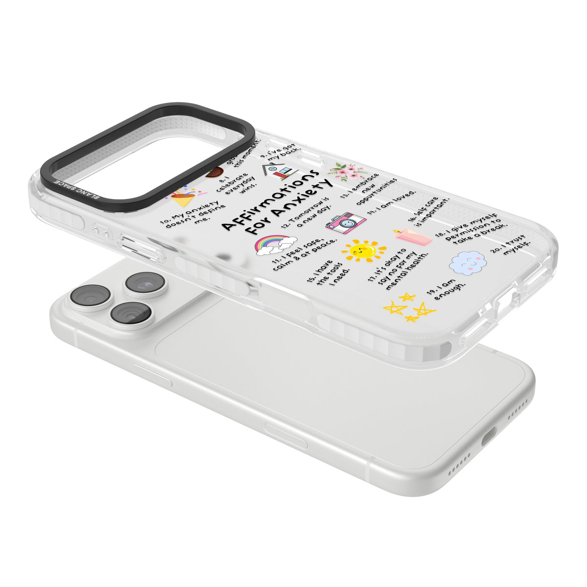 Anxiety Reminders (Black) iPhone 18 Pro Max Impact Clear Phone Case angled