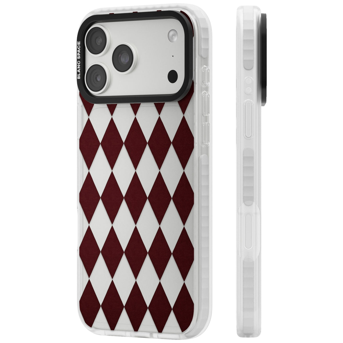 Burgundy Diamonds iPhone 18 Pro Max Impact Clear Phone Case side
