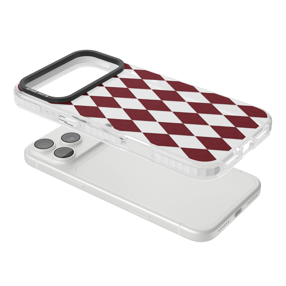 Burgundy Diamonds iPhone 18 Pro Max Impact Clear Phone Case angled