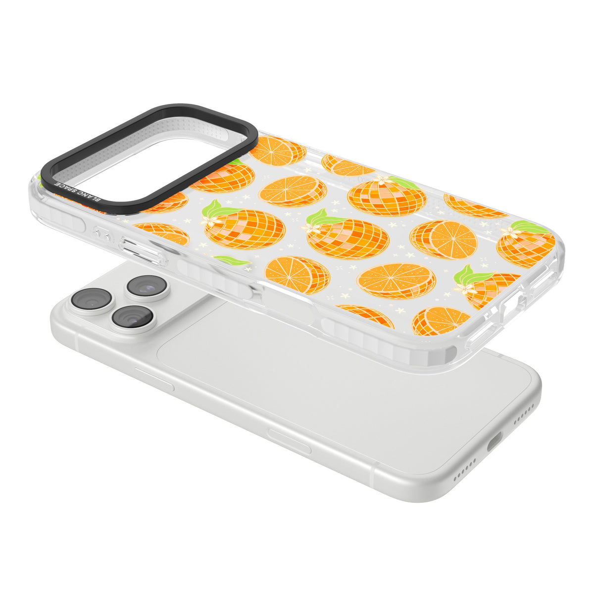 Disco Oranges iPhone 18 Pro Max Impact Clear Phone Case angled