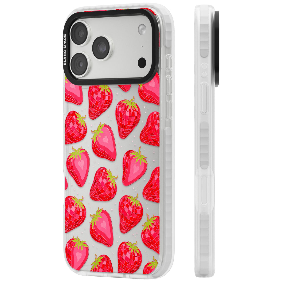 Disco Strawberry iPhone 18 Pro Max Impact Clear Phone Case side