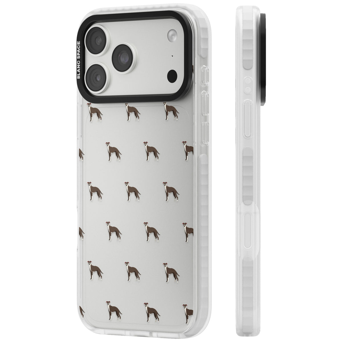 Whippet Dog Pattern Clear iPhone 18 Pro Max Impact Clear Phone Case side