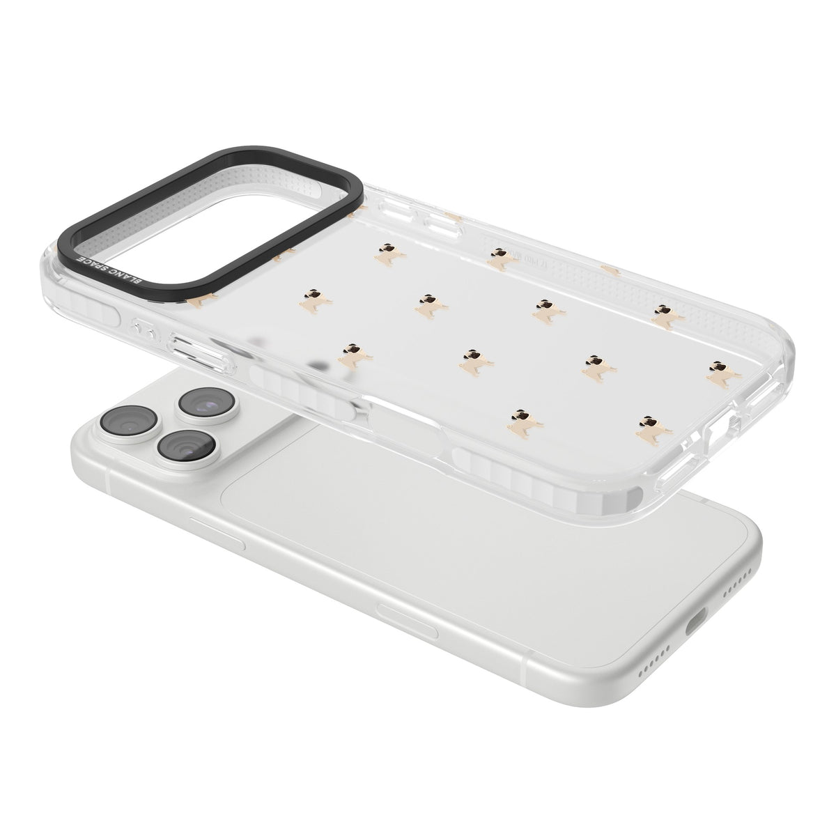 Pug Pattern iPhone 18 Pro Max Impact Clear Phone Case angled