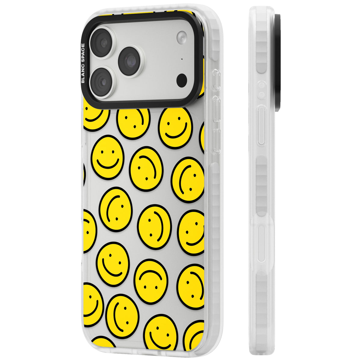 Smiley Face Pattern iPhone 18 Pro Max Impact Clear Phone Case side