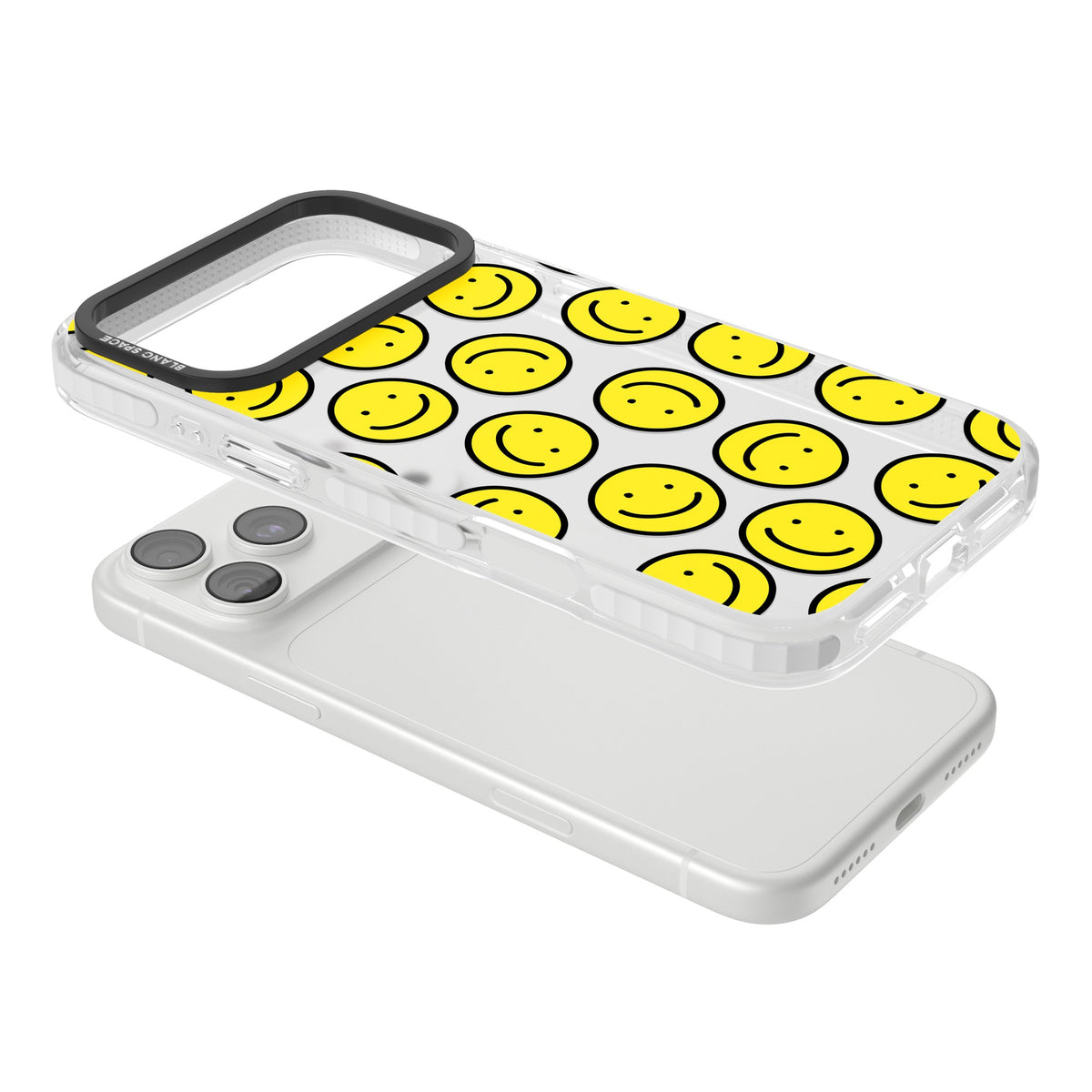 Smiley Face Pattern iPhone 18 Pro Max Impact Clear Phone Case angled