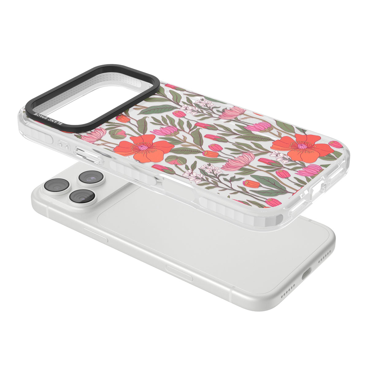 Peachy Floral iPhone 18 Pro Max Impact Clear Phone Case angled