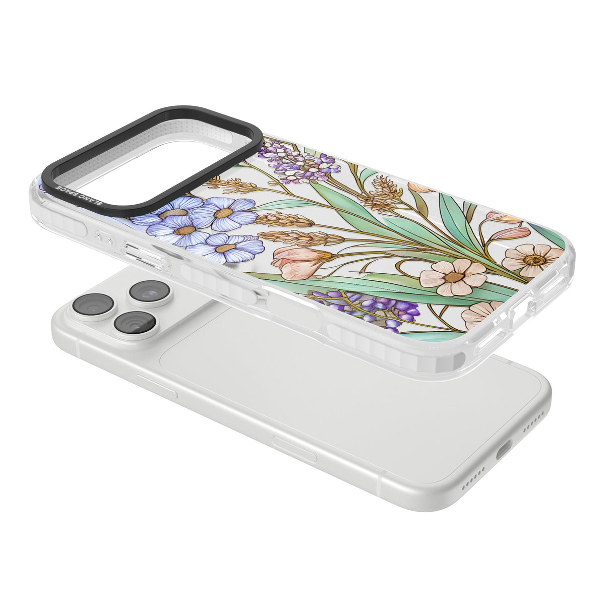 Glass Lavenders & Daisies iPhone 18 Pro Max Impact Clear Phone Case angled