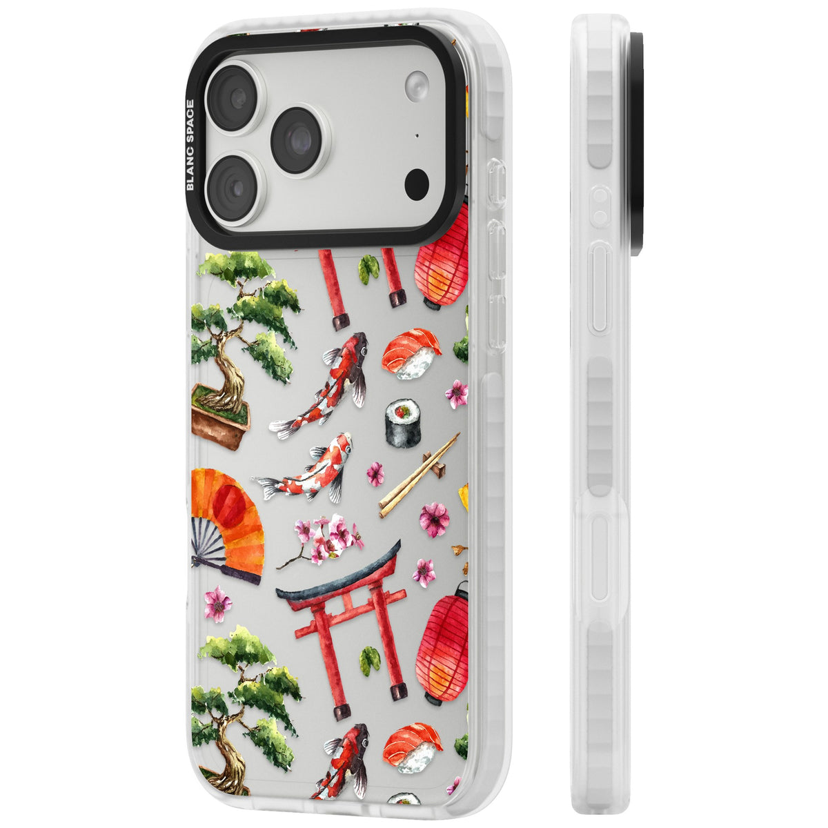 Japanese Watercolor iPhone 18 Pro Max Impact Clear Phone Case side
