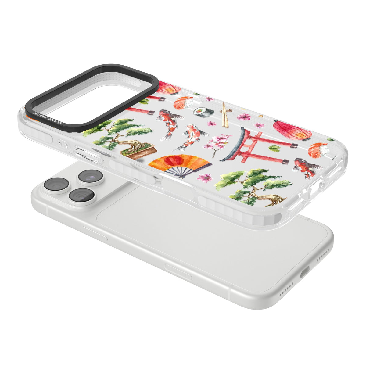 Japanese Watercolor iPhone 18 Pro Max Impact Clear Phone Case angled