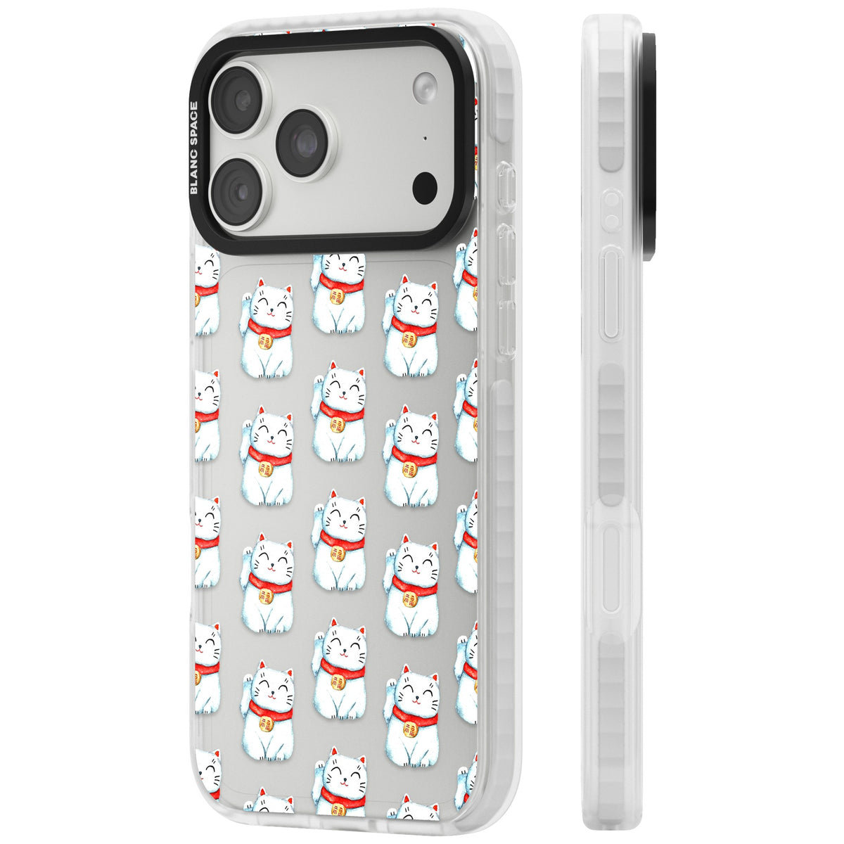 Lucky Cat Pattern iPhone 18 Pro Max Impact Clear Phone Case side