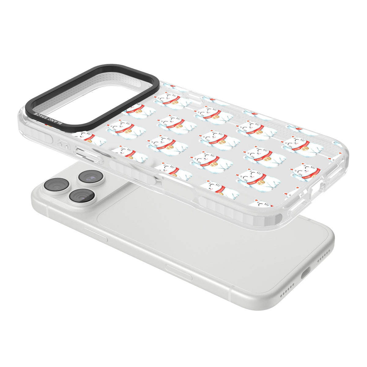 Lucky Cat Pattern iPhone 18 Pro Max Impact Clear Phone Case angled