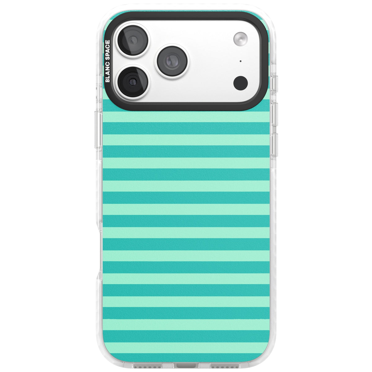 Turquoise Stripe preppy iPhone case featuring horizontal teal and mint green stripes on a black protective frame iPhone 18 Pro Max Impact Pro Clear Phone Case front