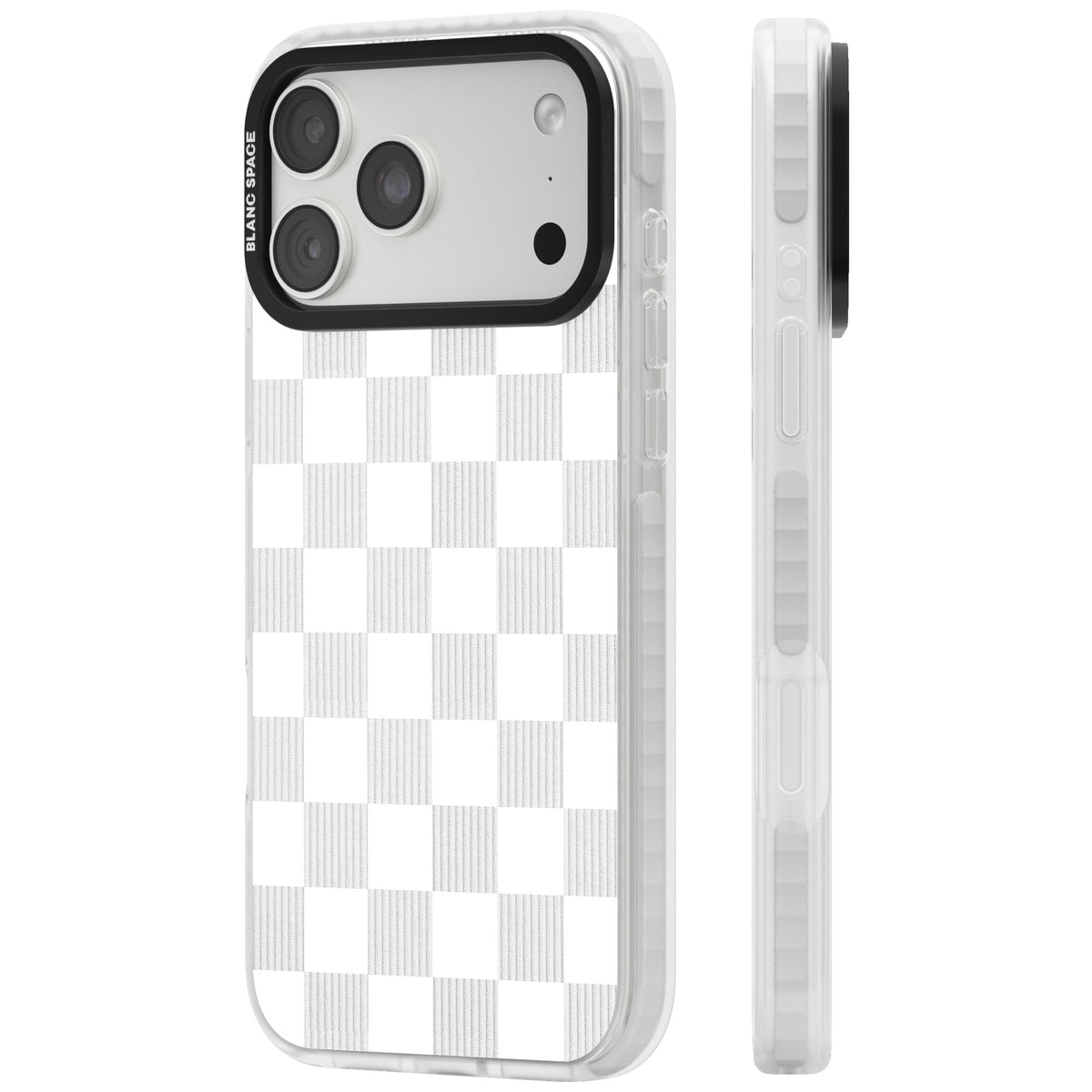 White Checkered iPhone 18 Pro Max Impact Clear Phone Case side