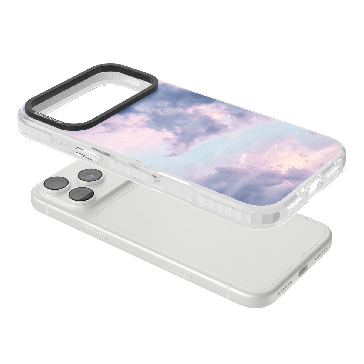 Lavender Clouds iPhone 18 Pro Max Impact Clear Phone Case angled