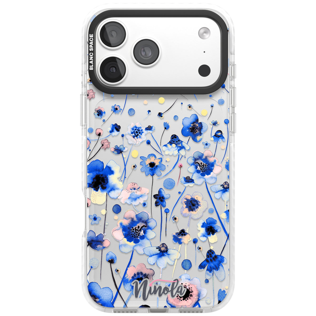 Ink Flowers Blue iPhone 18 Pro Max Impact Clear Phone Case front