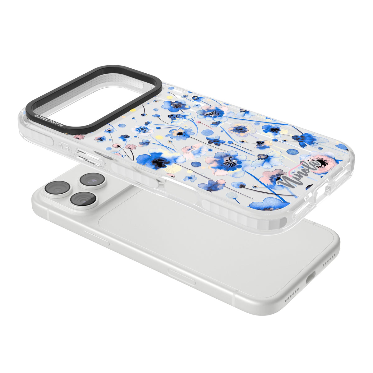 Ink Flowers Blue iPhone 18 Pro Max Impact Clear Phone Case angled
