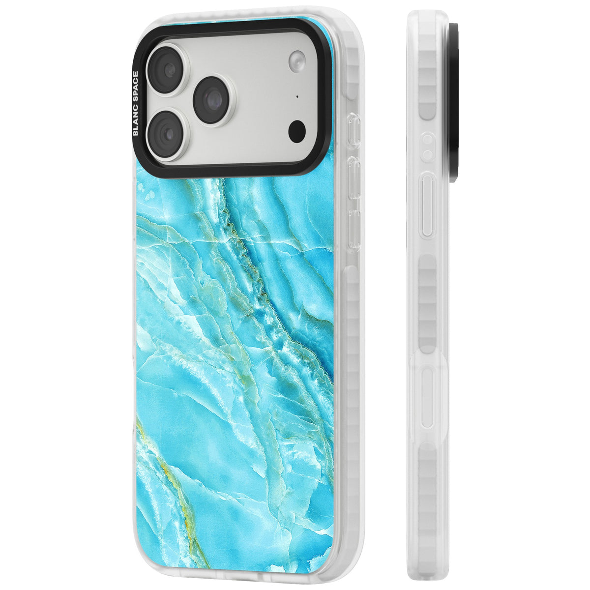 Blue Onyx Marble iPhone 18 Pro Max Impact Clear Phone Case side