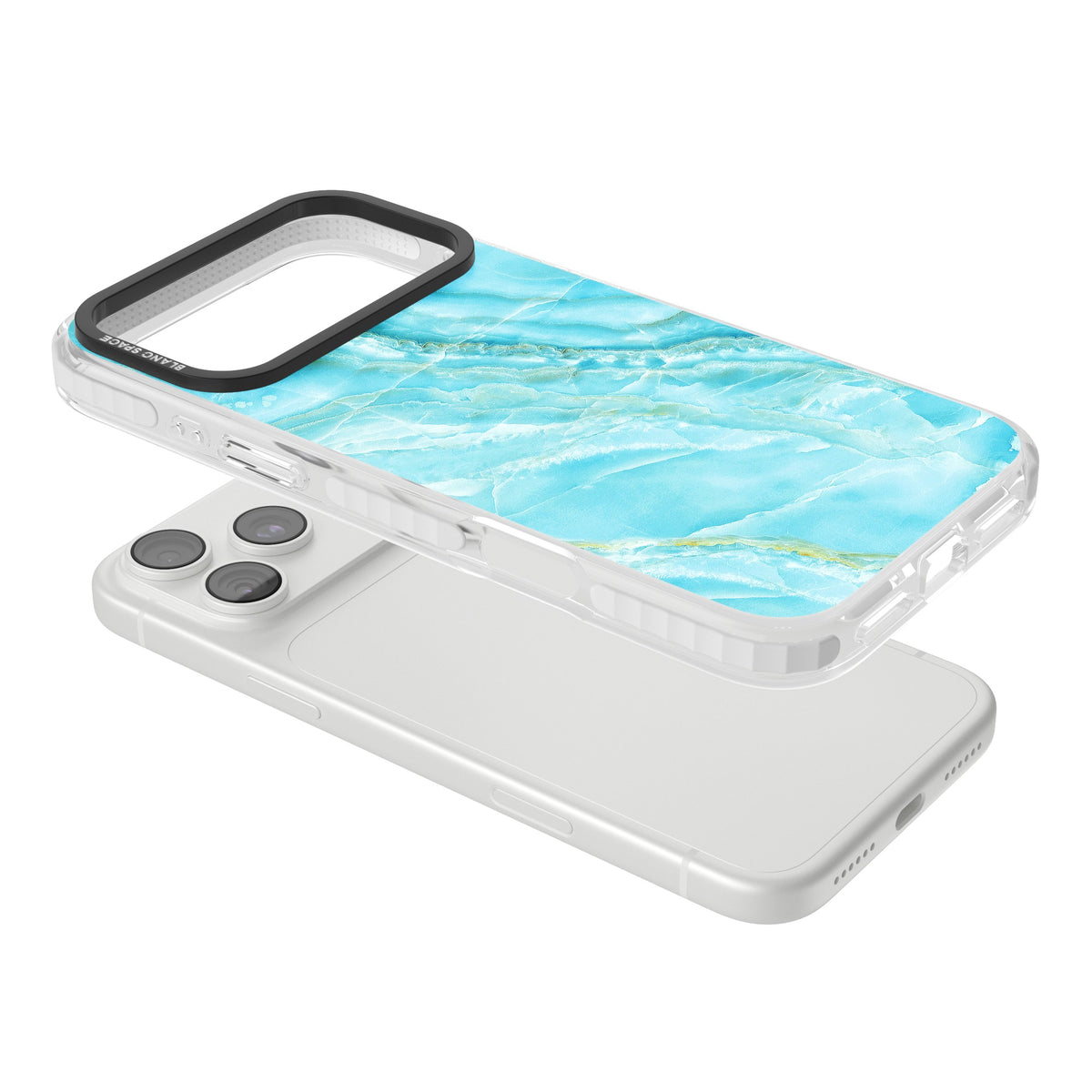 Blue Onyx Marble iPhone 18 Pro Max Impact Clear Phone Case angled