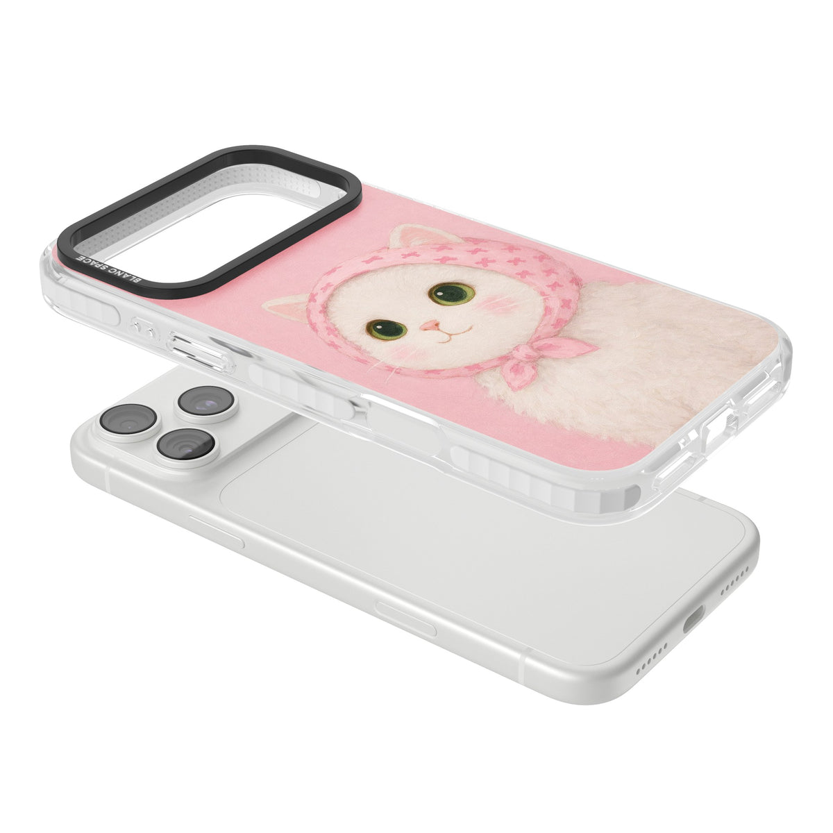 Baby Blush Kitty iPhone 18 Pro Max Impact Clear Phone Case angled
