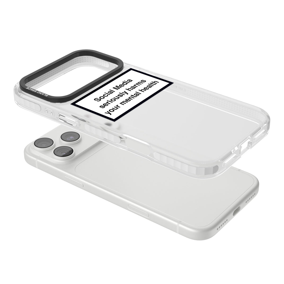 Social Media Harms iPhone 18 Pro Max Impact Clear Phone Case angled