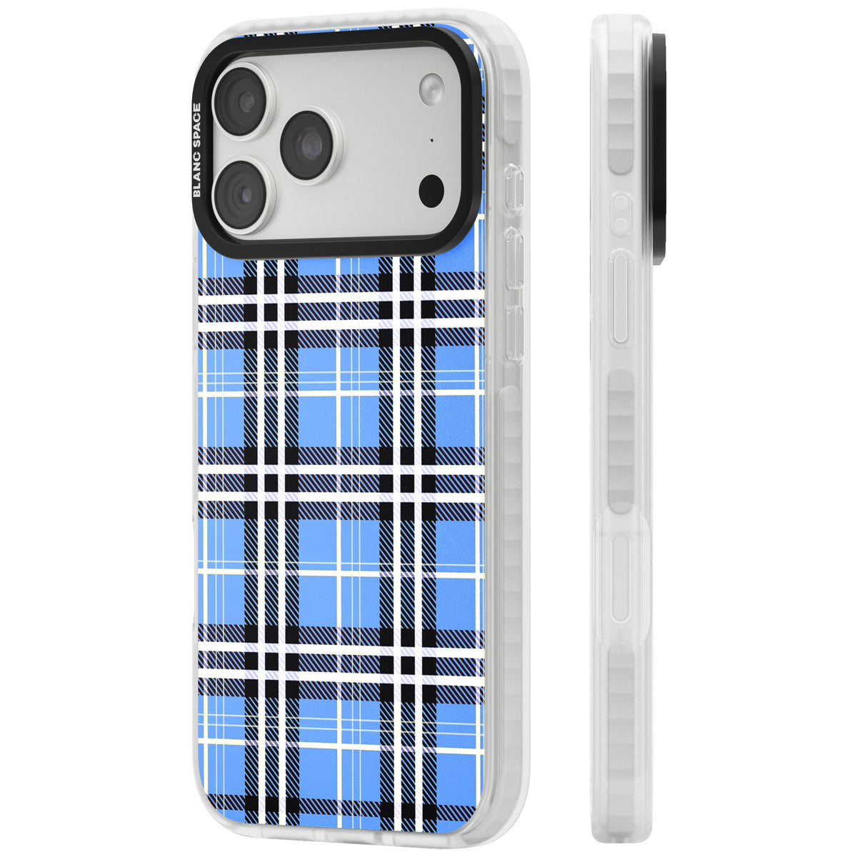 Blue Plaid iPhone 18 Pro Max Impact Clear Phone Case side