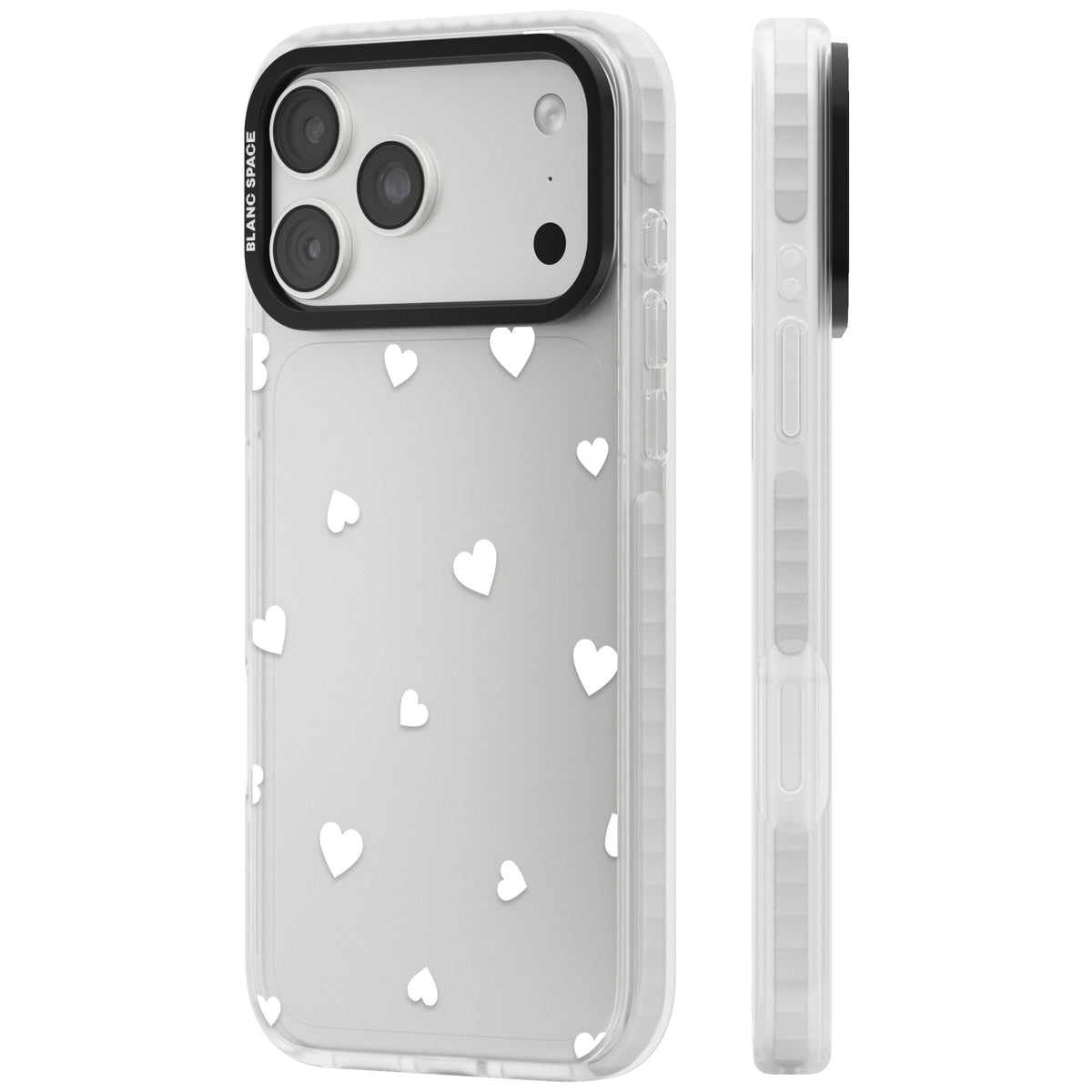 White Hearts iPhone 18 Pro Max Impact Clear Phone Case side