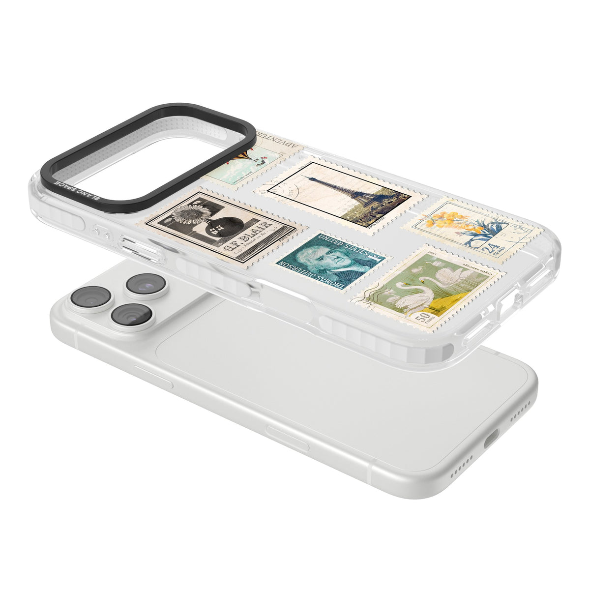 Vintage Stamps iPhone 18 Pro Max Impact Clear Phone Case angled