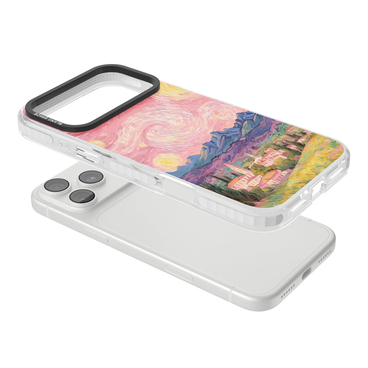 The Starry Sunset iPhone 18 Pro Max Impact Clear Phone Case angled