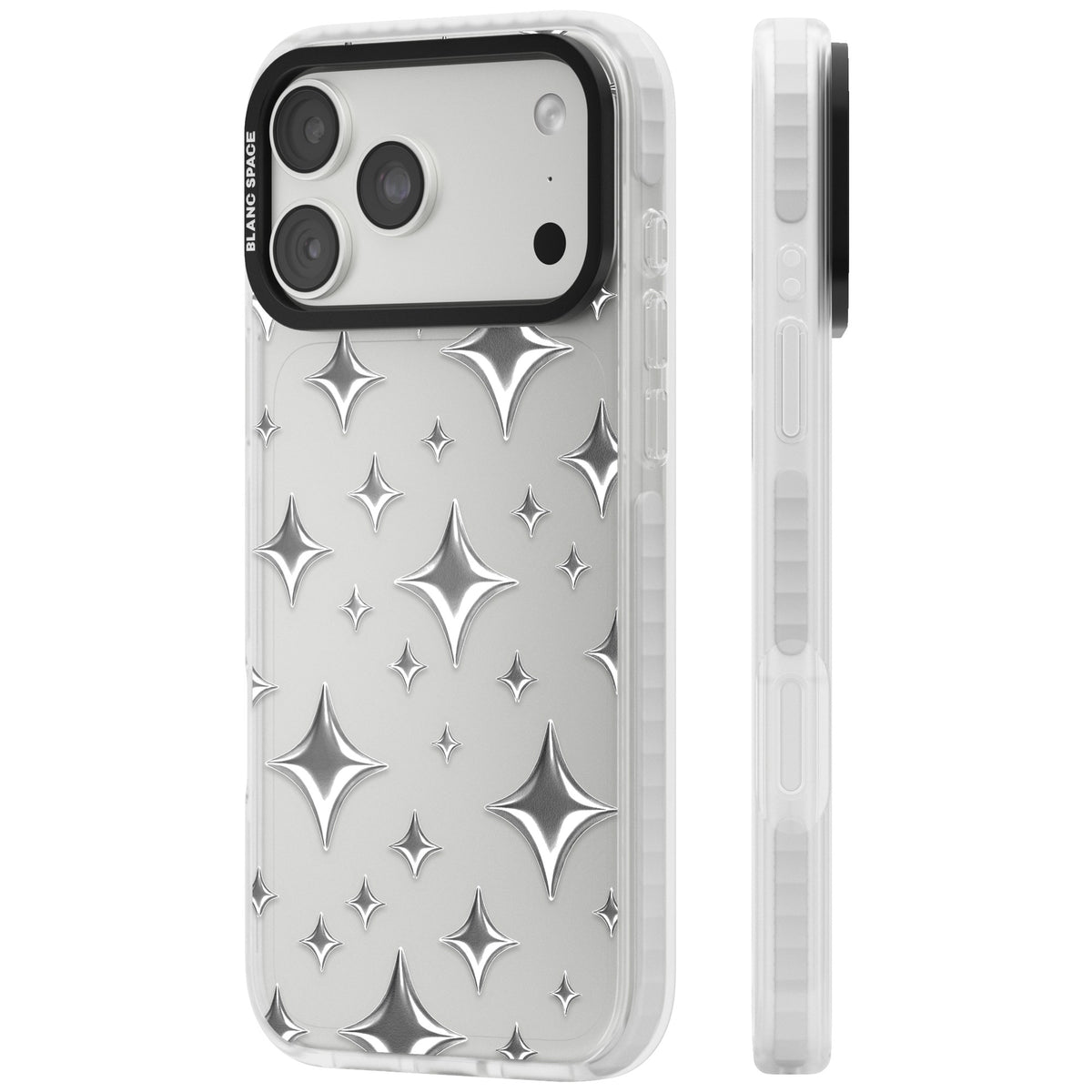Chrome Puff Sparkle Pattern iPhone 18 Pro Max Impact Clear Phone Case side