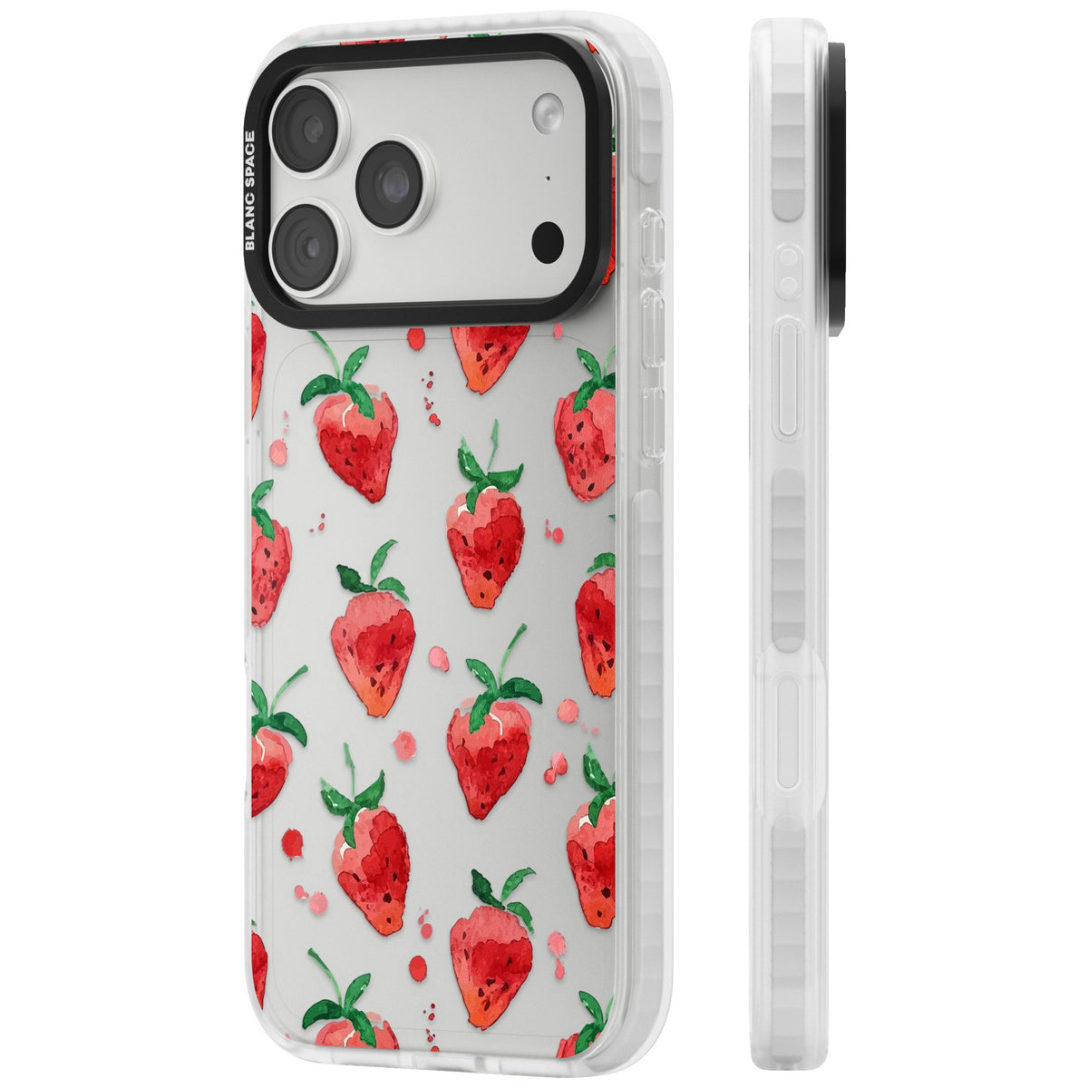 Strawberry Watercolour iPhone 18 Pro Max Impact Clear Phone Case side