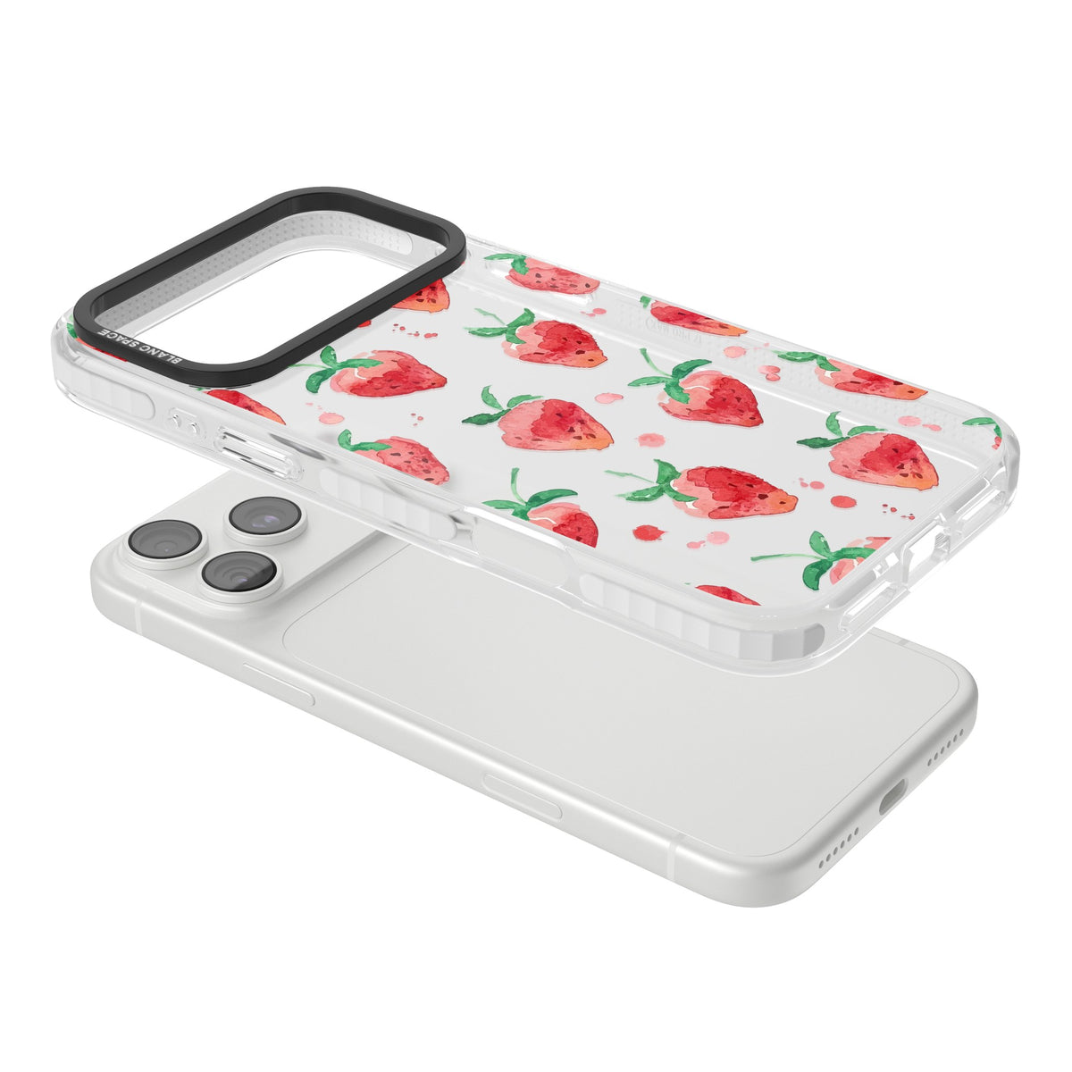 Strawberry Watercolour iPhone 18 Pro Max Impact Clear Phone Case angled