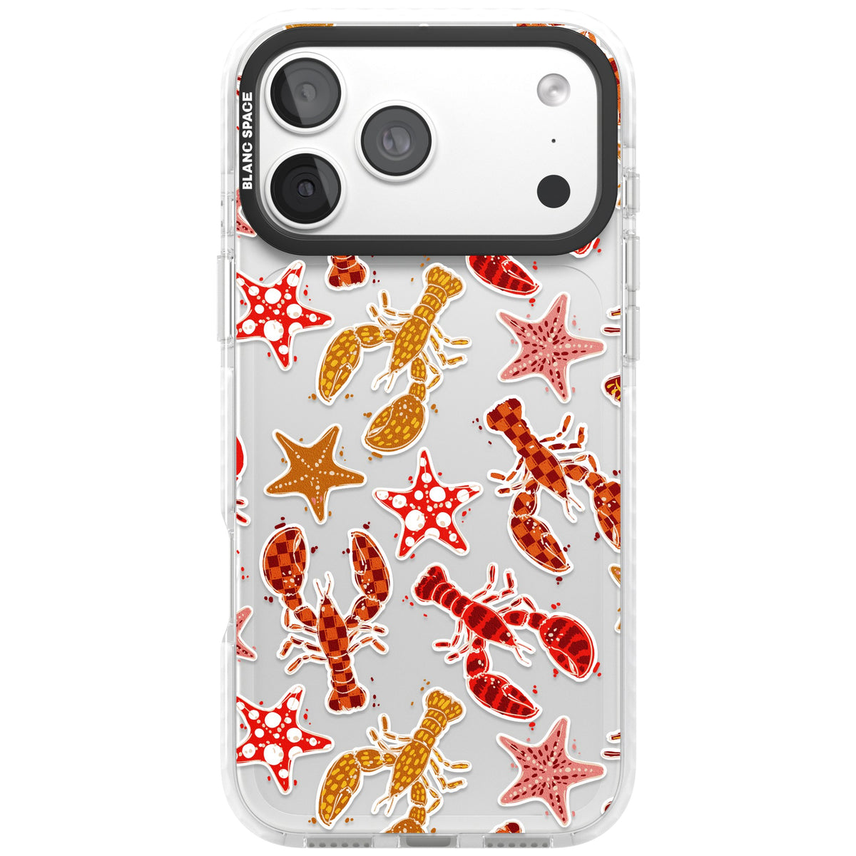Lobster & Starfish Coastal Pattern iPhone 18 Pro Max Impact Clear Phone Case front