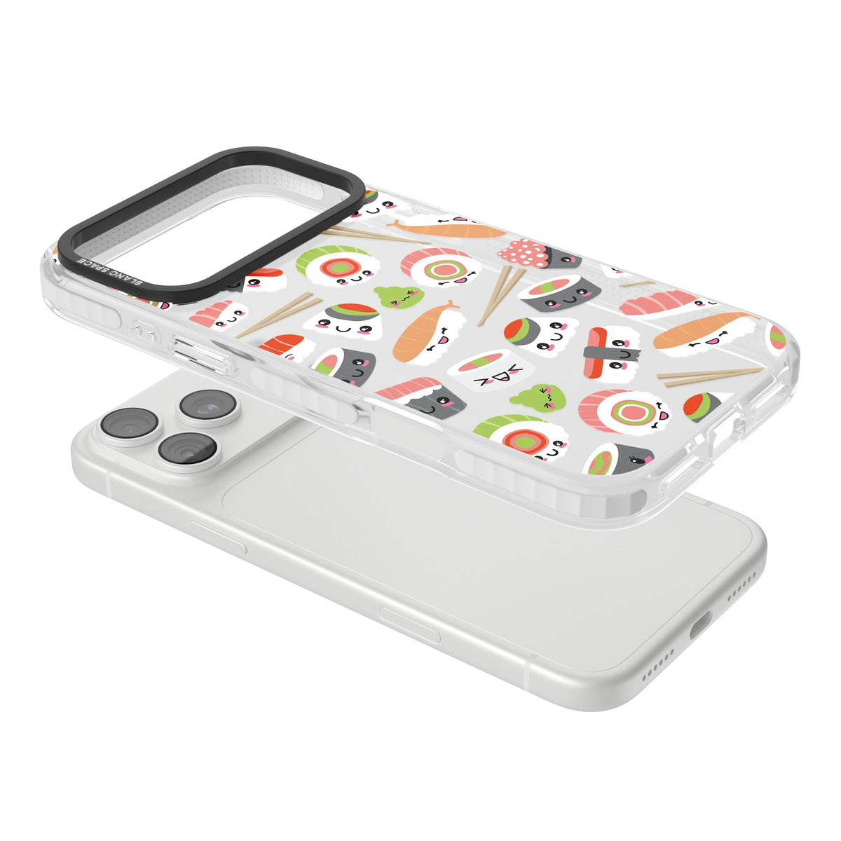 Kawaii Sushi Party iPhone 18 Pro Max Impact Clear Phone Case angled