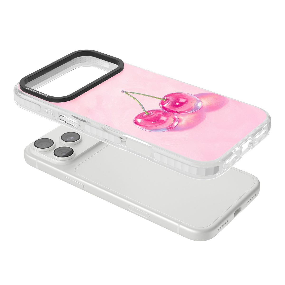 Pink Glass Cherry iPhone 18 Pro Max Impact Clear Phone Case angled