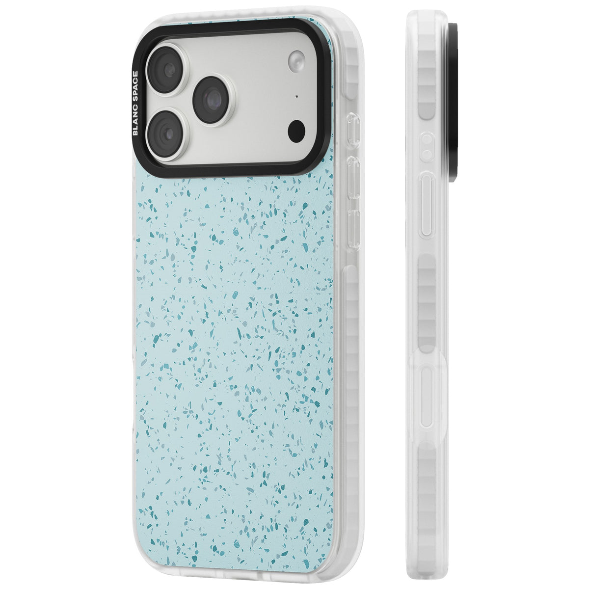 Light Blue Terrazzo Pattern iPhone 18 Pro Max Impact Clear Phone Case side