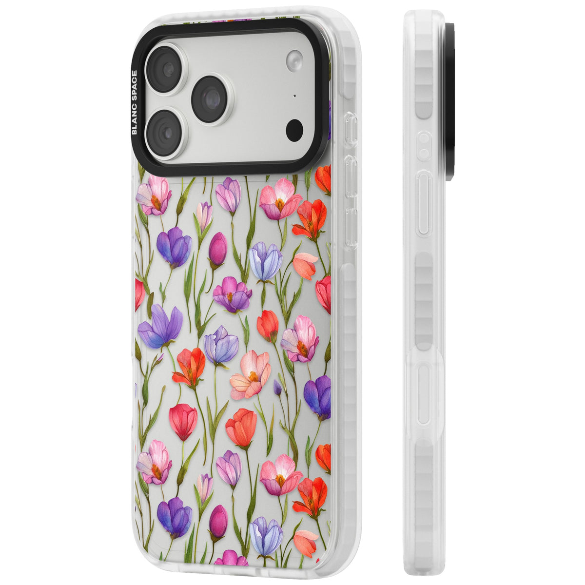 Red, Pink & Purple Flowers iPhone 18 Pro Max Impact Clear Phone Case side