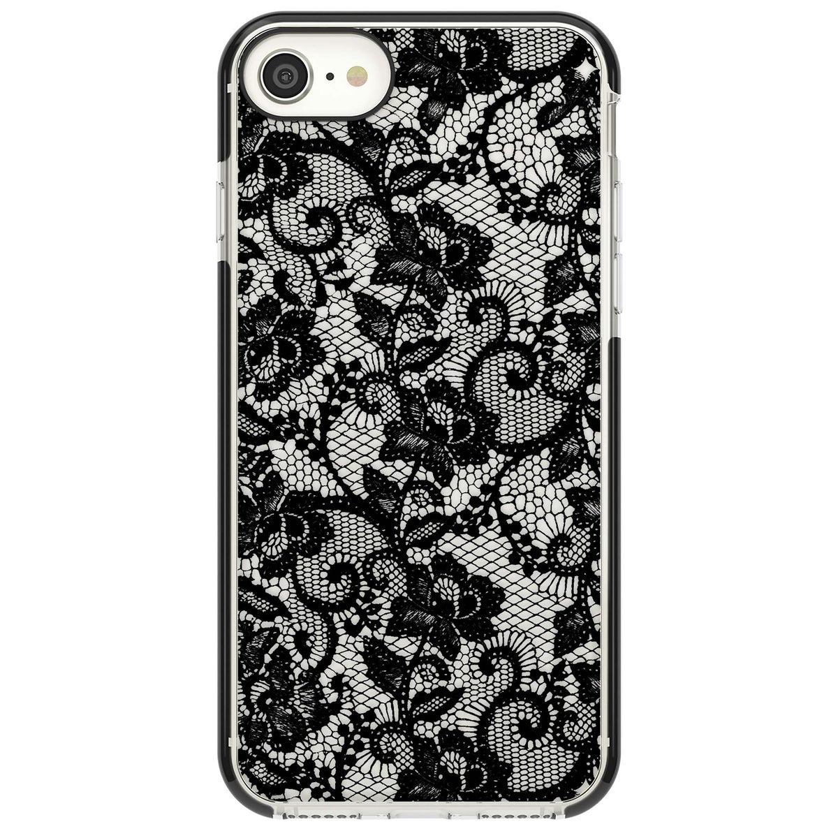 Black Lace gothic iPhone case featuring intricate black floral lace pattern with vintage whimsigoth detail | Black Impact case for iPhone SE