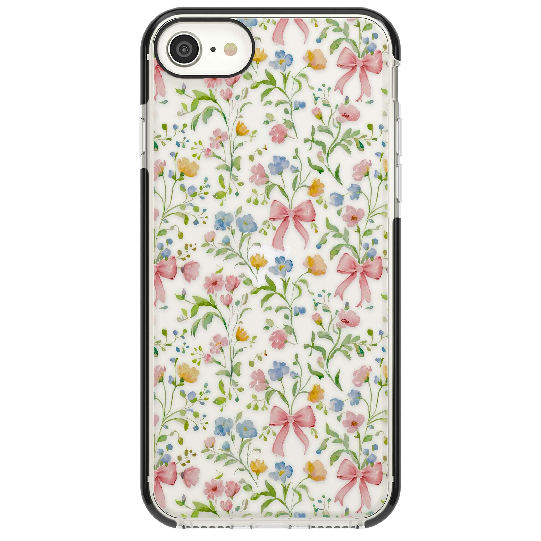 Ribbons & Wildflowers cottagecore iPhone case featuring watercolor wildflowers, pink satin bows, and delicate spring blooms o | Black Impact case for iPhone SE