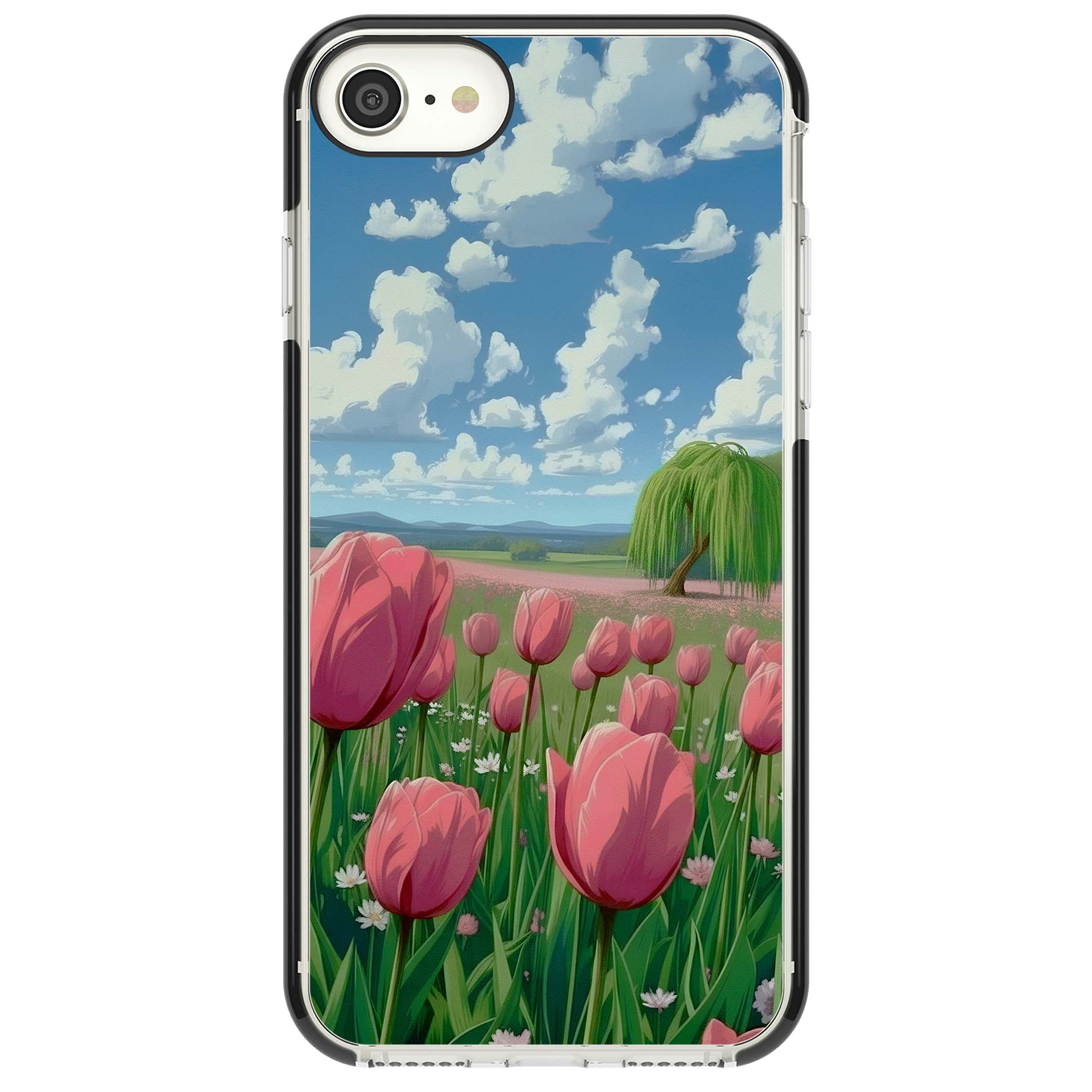 Willow By The Pink Tulips floral iPhone case | Black Impact case for iPhone SE