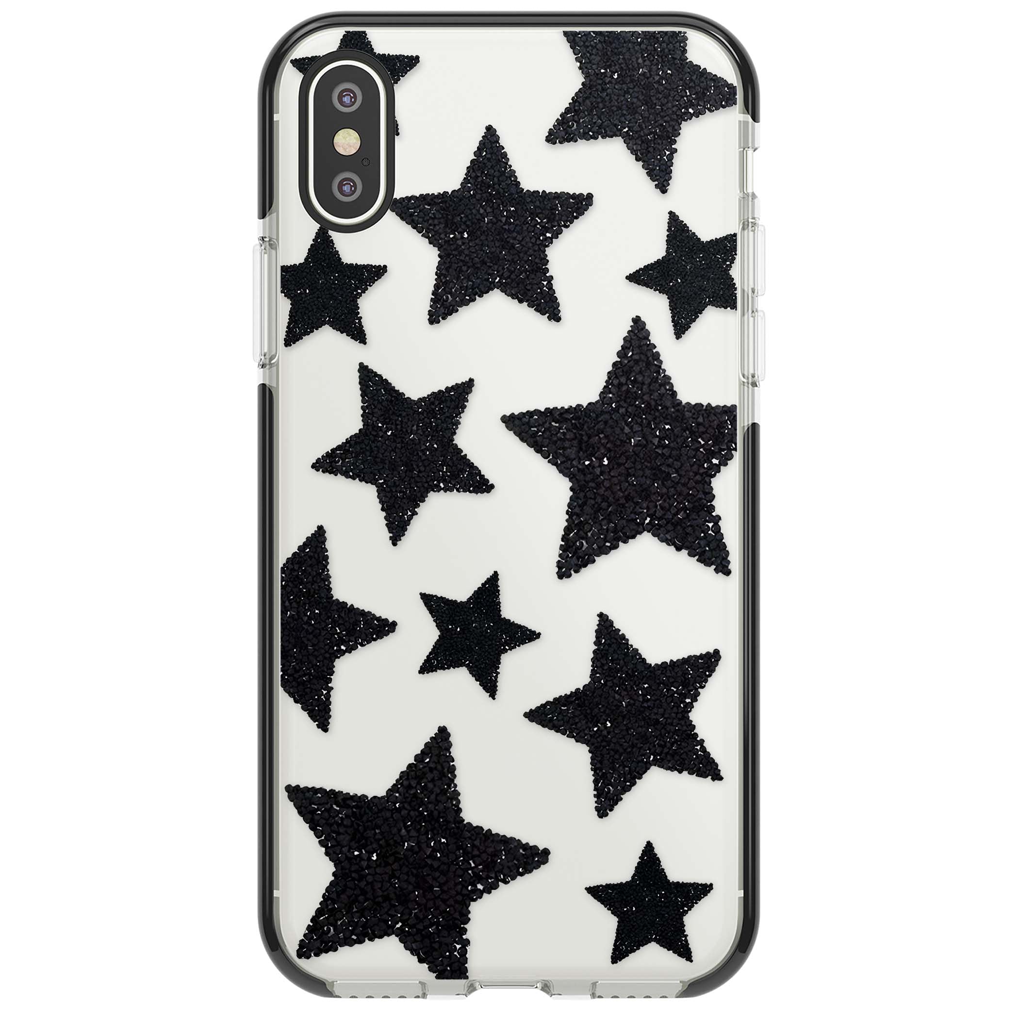 Beaded Black Stars celestial iPhone case featuring black glitter beaded stars scattered on a clear background | Black Impact case for iPhone X, iPhone XS Max, iPhone XR