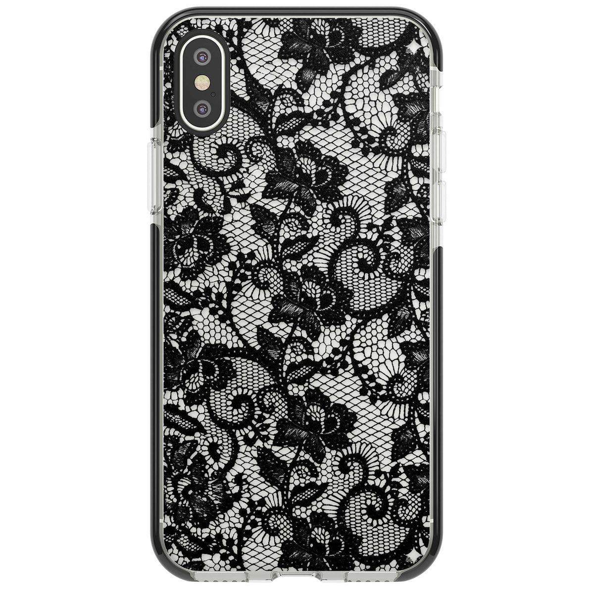 Black Lace gothic iPhone case featuring intricate black floral lace pattern with vintage whimsigoth detail | Black Impact case for iPhone X, iPhone XS Max, iPhone XR