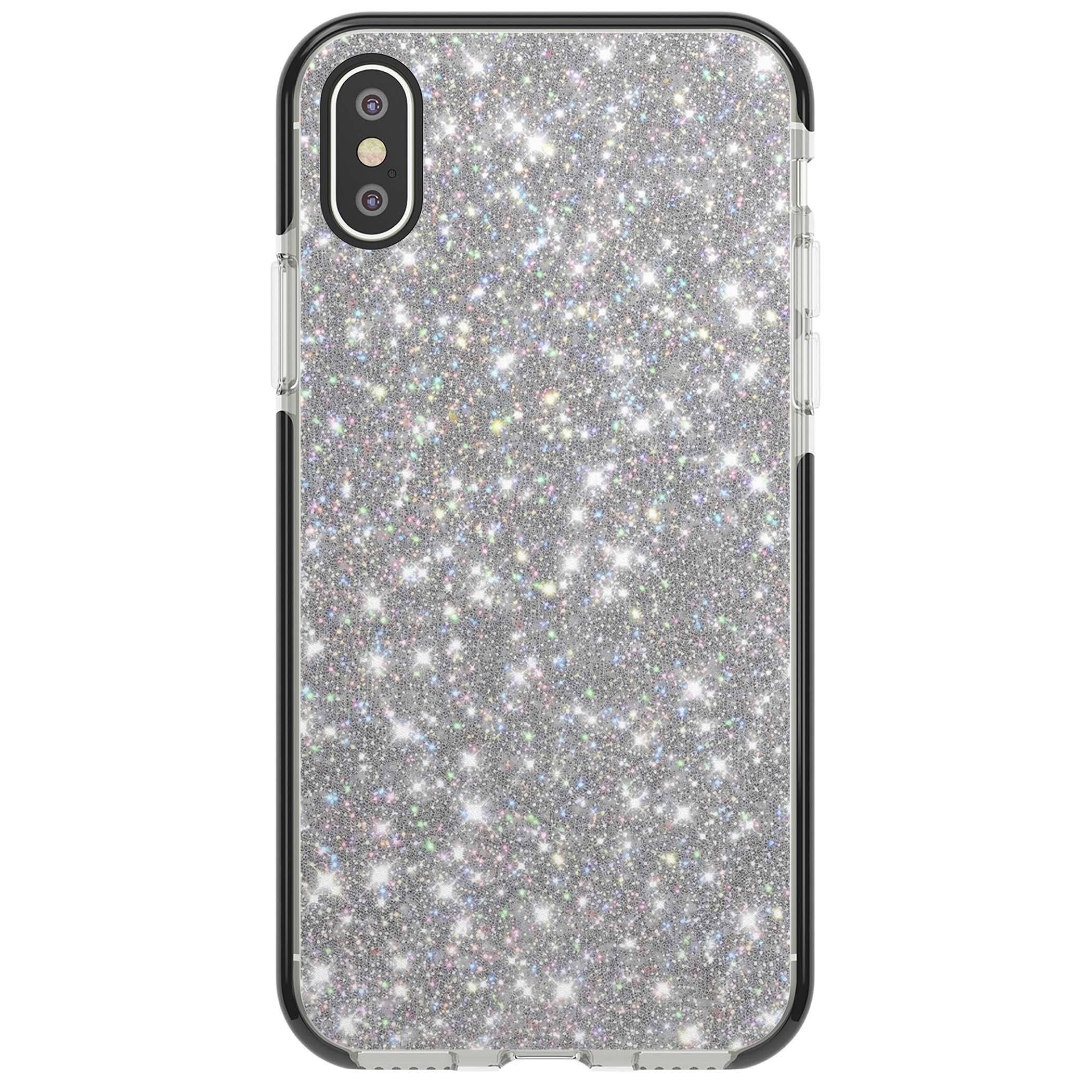 Diamond glam iPhone case featuring silver glitter sparkle and shimmering diamond dust effect | Black Impact case for iPhone X, iPhone XS Max, iPhone XR
