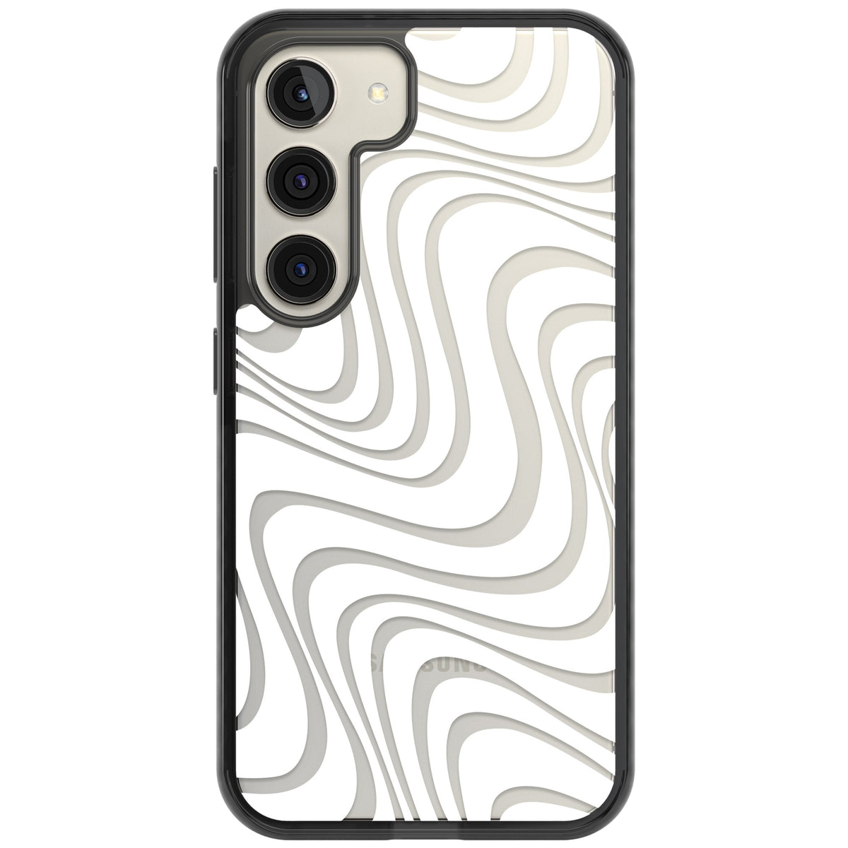 White Abstract Waves Samsung S22 / Samsung S22 Plus / Samsung S23 / Samsung S23 Plus / Samsung S24 / Samsung S24 Plus Impact Black Phone Case front